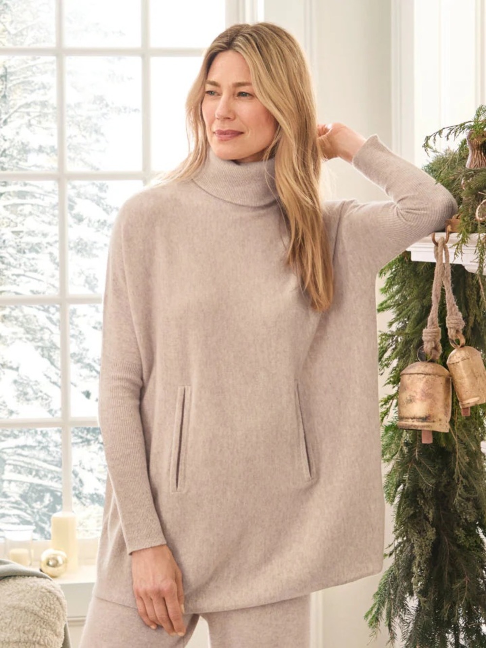 Garnet Hill Gray Cashmere Turtleneck Pocket Sweater - Picture 10 of 11
